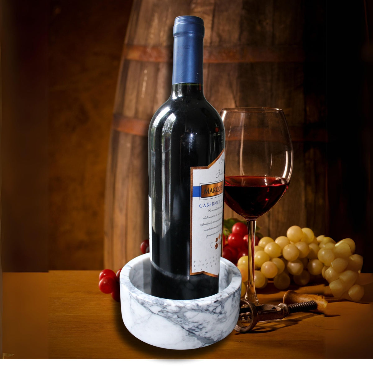 White Wine Bottle Coaster / Holder Made from Elegant Marble with an Ab