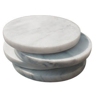 Set of 6 - White Marble Stone Coasters  Polished Coasters 3.5 Inches (9 cm) in Diameter Protection from Drink Rings