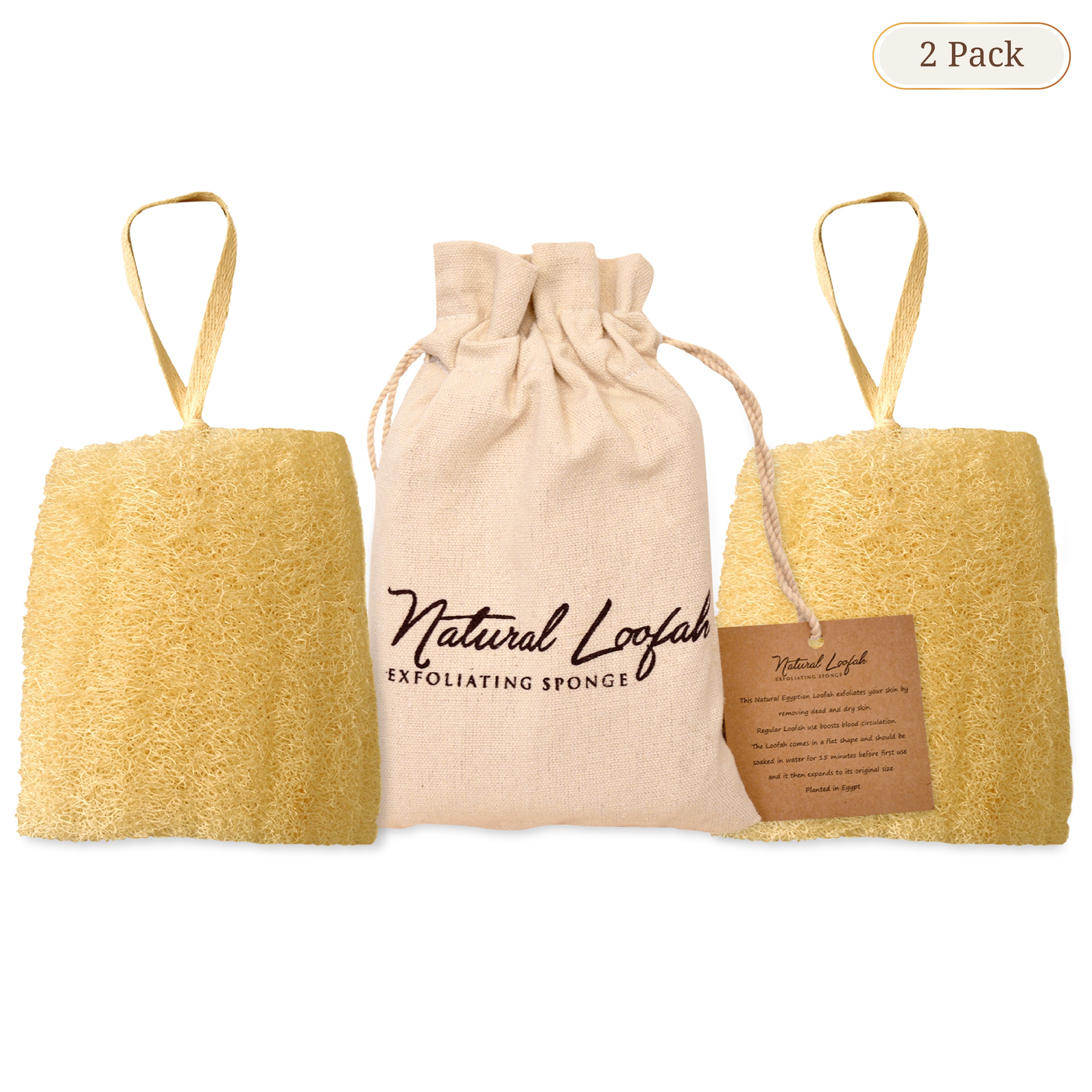 All Natural Loofah Sponge, Set of 3 Real Egyptian Bath & Shower Exfoliating Loofa Scrubber Sponges for Face, Back and Body, Eco Friendly, No Toxic Chemicals, 6" x 6"