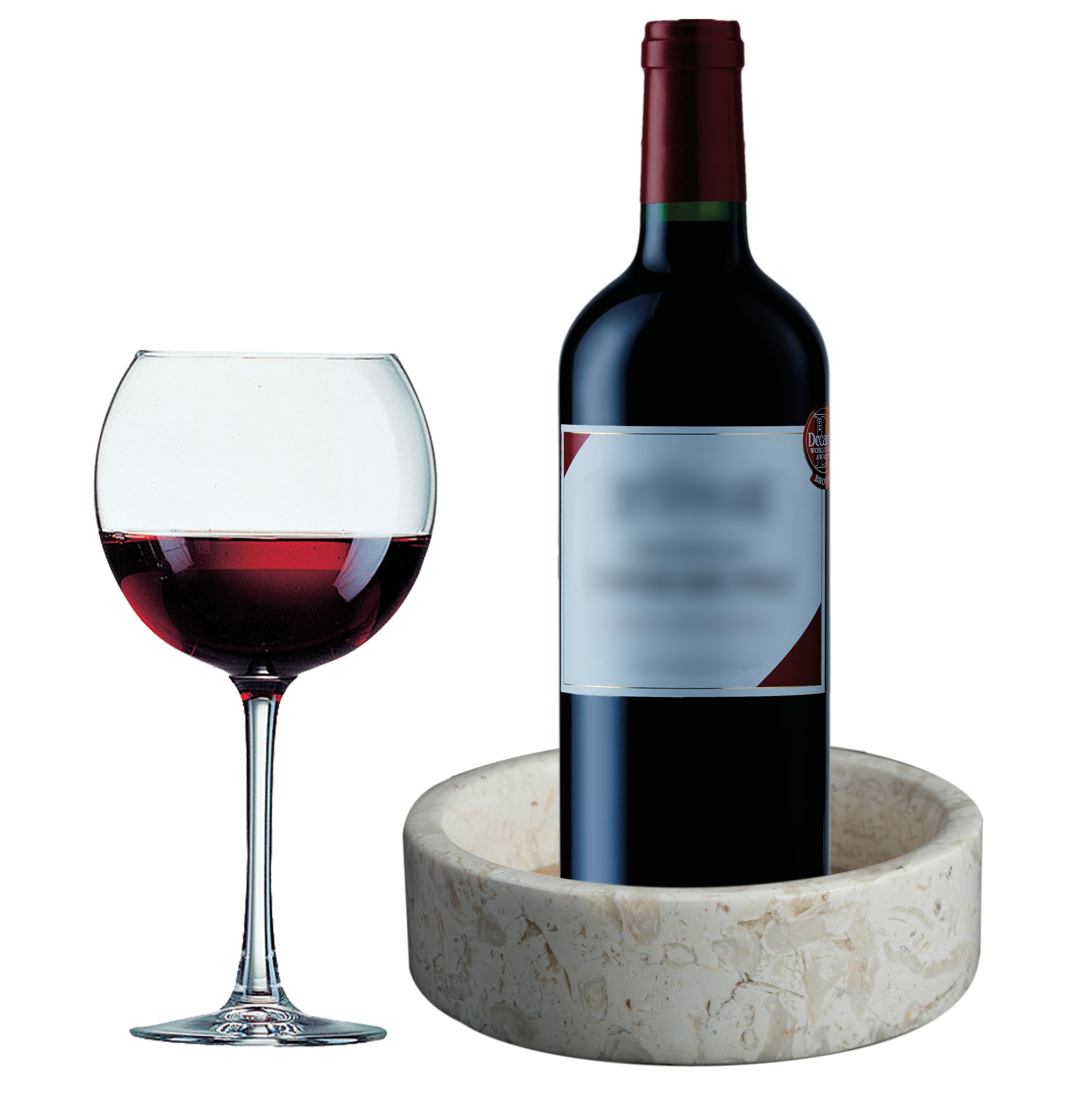 Beige Wine Bottle Coaster / Holder – Made from Elegant Marble with an Absorbent Cork – Perfect for All Drinks and any Occasion