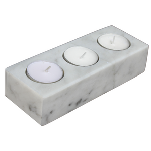 White Marble Tealight Candle Holder 3 Slots, Decorative Tea Light Holder for Weddings , Dinning and Parties.