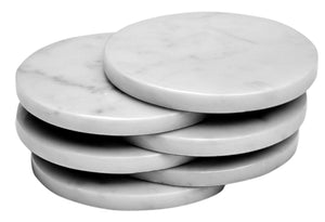 Set of 6 - White Marble Stone Coasters  Polished Coasters 3.5 Inches (9 cm) in Diameter Protection from Drink Rings