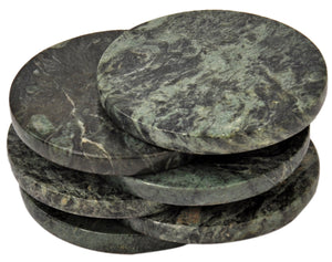 Set of 6 - Green Marble Stone Coasters  – Polished Coasters  – 3.5 Inches ( 9 cm) in Diameter  – Protection from Drink Rings -CraftsOfEgypt