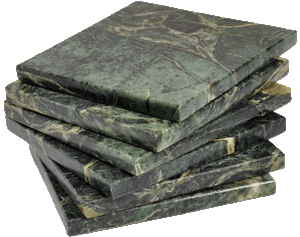 Set of 6 - Green Marble Stone Coasters Polished Coasters 3.5 x 3.5 Inches ( 9x9 cm) Square Protection from Drink Rings -CraftsOfEgypt
