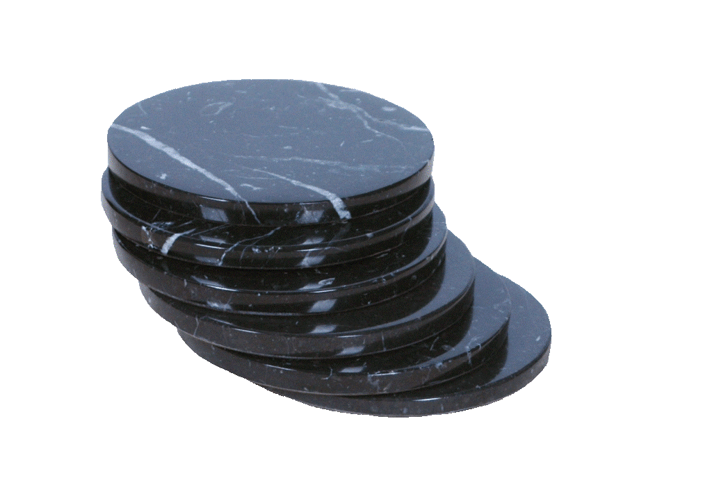 Set of 6 - Black Marble Stone Coasters - Polished Coasters - 3.5 Inches ( 9 cm) in Diameter - Protection from Drink Rings