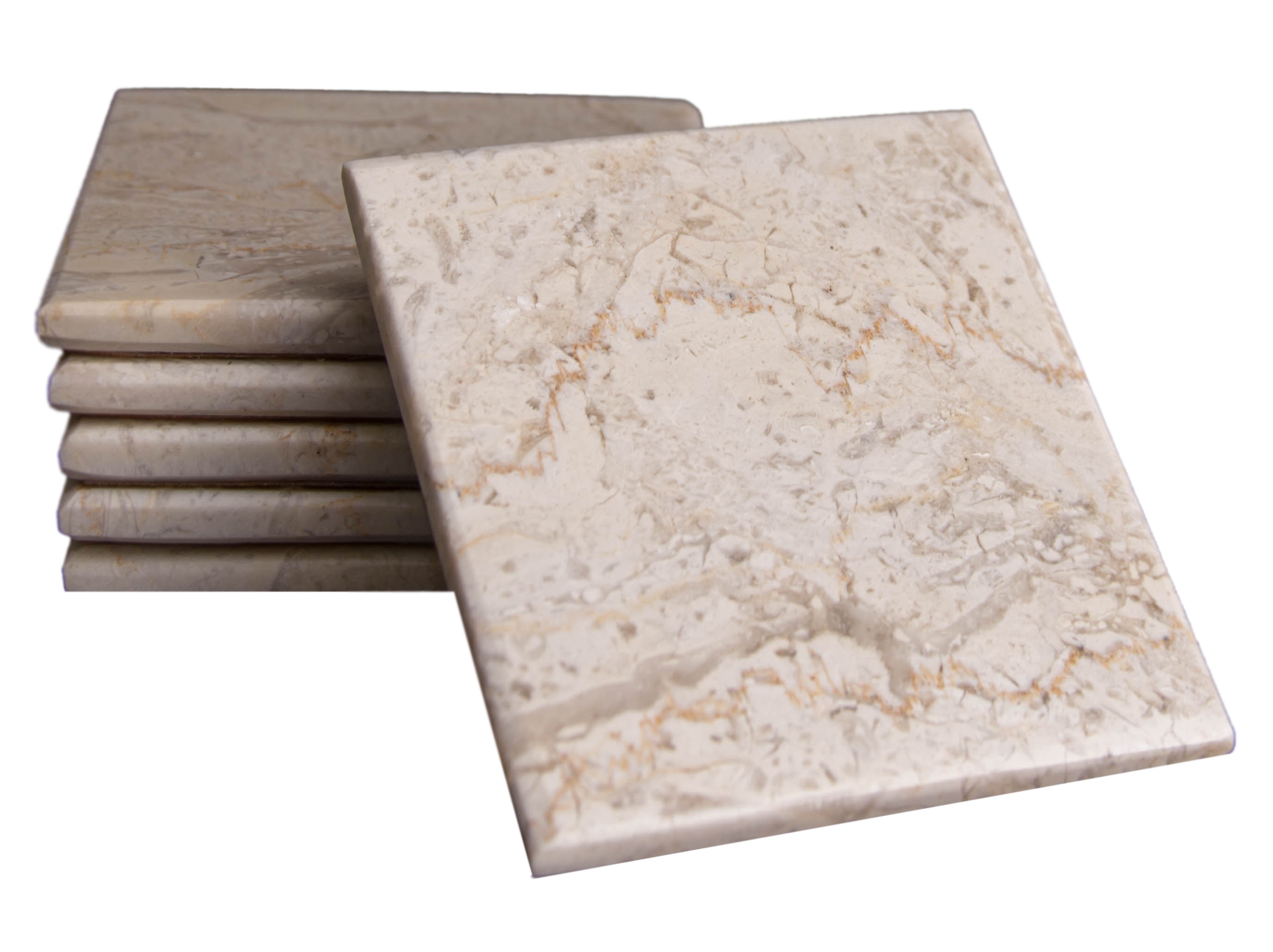 Set of 6 - Beige Marble Stone Coasters Polished Coasters 3.5 x 3.5 Inches ( 9x9 cm) Square Protection from Drink Rings -CraftsOfEgypt