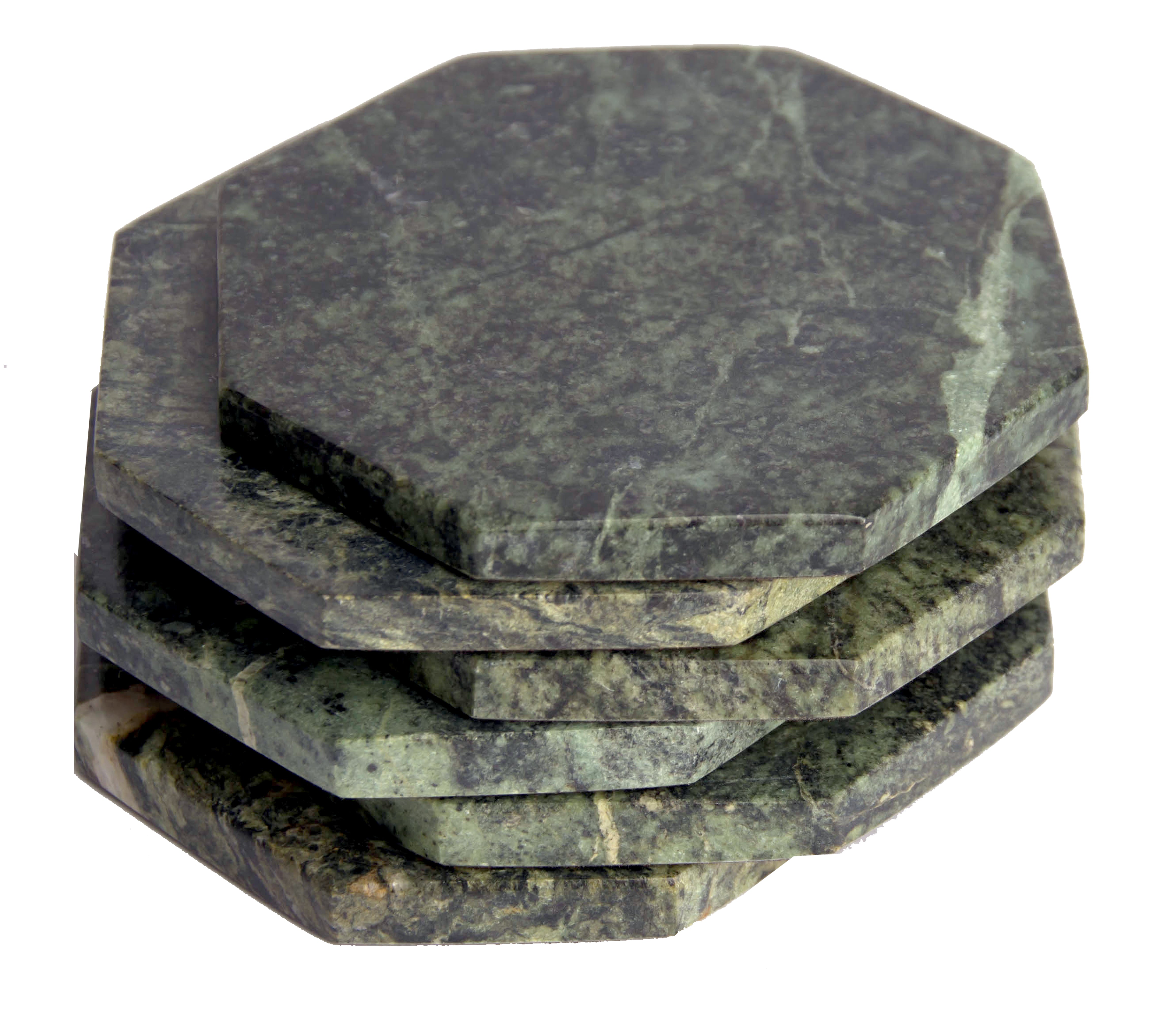 Set of 6 - Green Marble Stone Coasters Polished Coasters 3.5 Inches ( 9 cm) in Diameter Protection from Drink Rings -CraftsOfEgypt