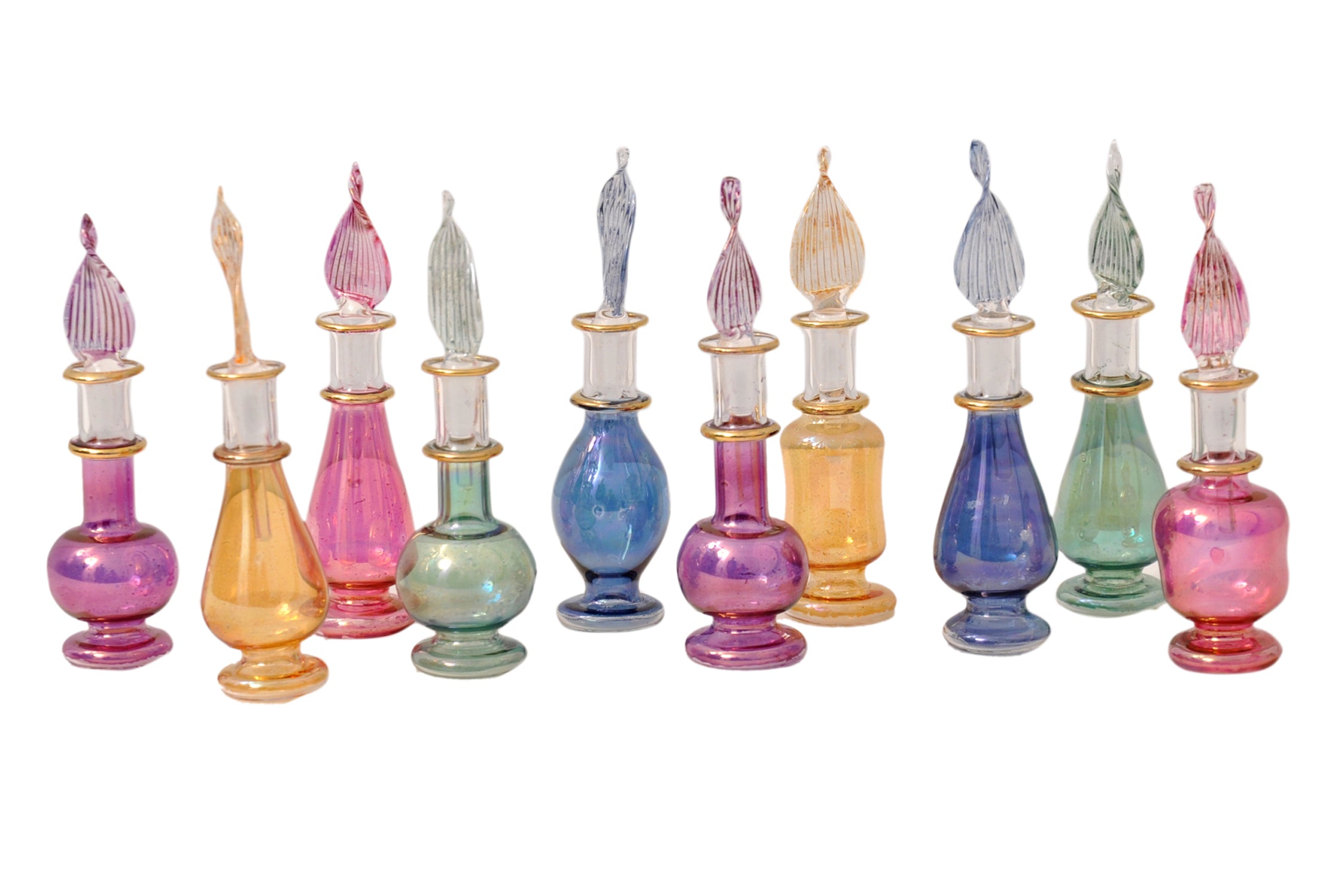 Egyptian perfume bottles Set of 10 hand Blown Decorative Pyrex Glass Vials Height 2 Inch (5 cm) by CraftsOfEgypt