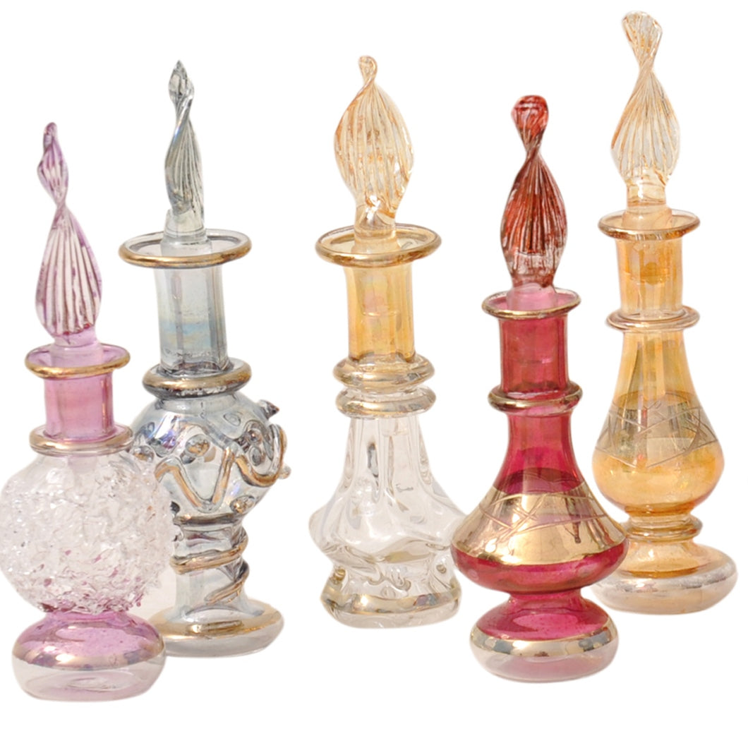 CraftsOfEgypt Genie Blown Glass Miniature Perfume Bottles for Perfumes & Essential Oils, Set of 10 Decorative Vials, Each 2" High (5cm), Assorted