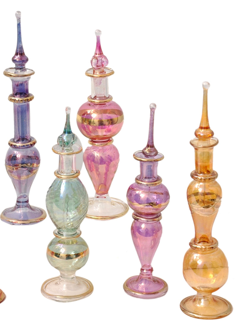 Genie Blown Glass Miniature Perfume Bottles for Perfumes & Essential Oils, Decorative Vials 4in High (12cm), Assorted Colors